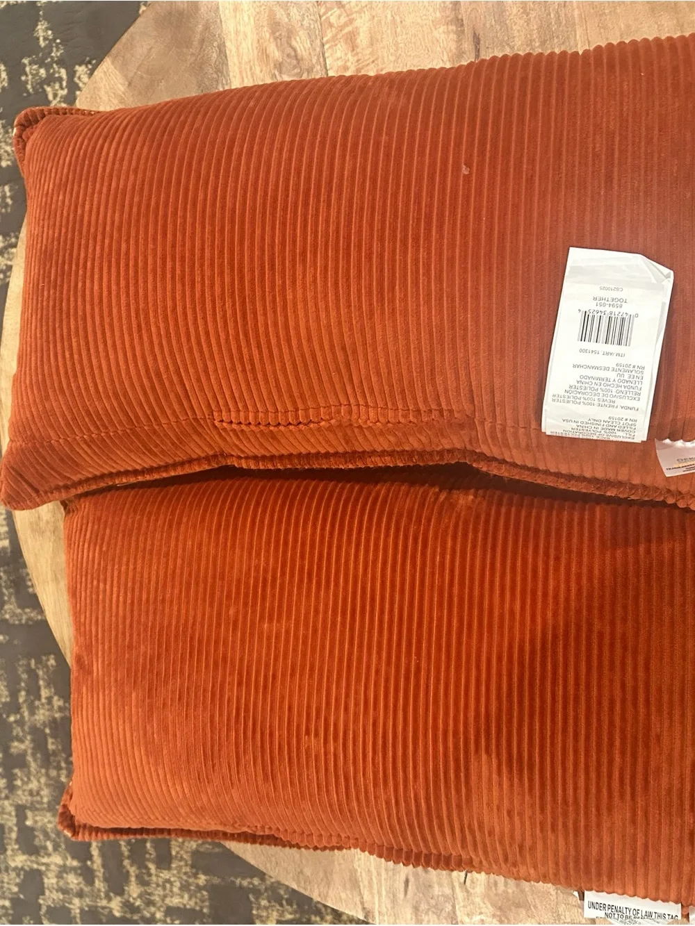 2-Beige/Burnt Orange Embroidered 'Together' Accent Pillows w/ Corduroy Backing